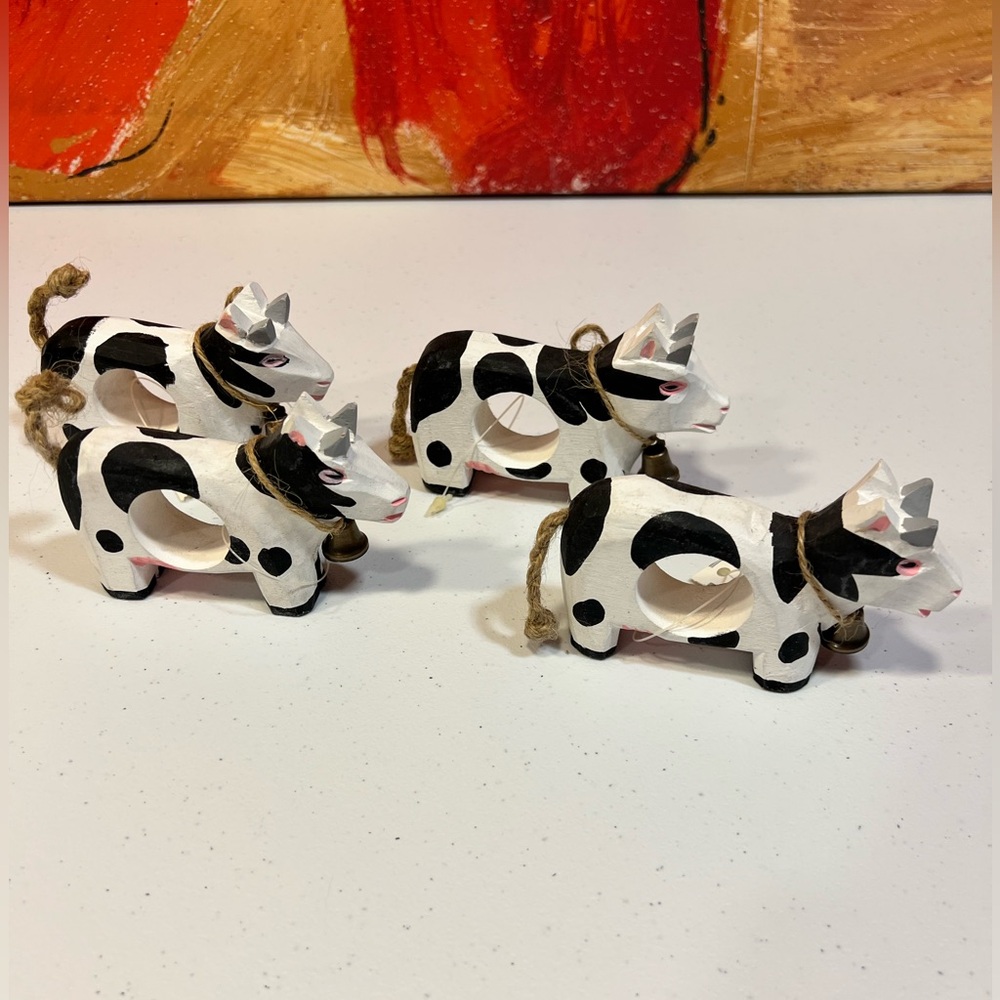 Handcrafted White and Black Cow Napkin holders (set of 4)